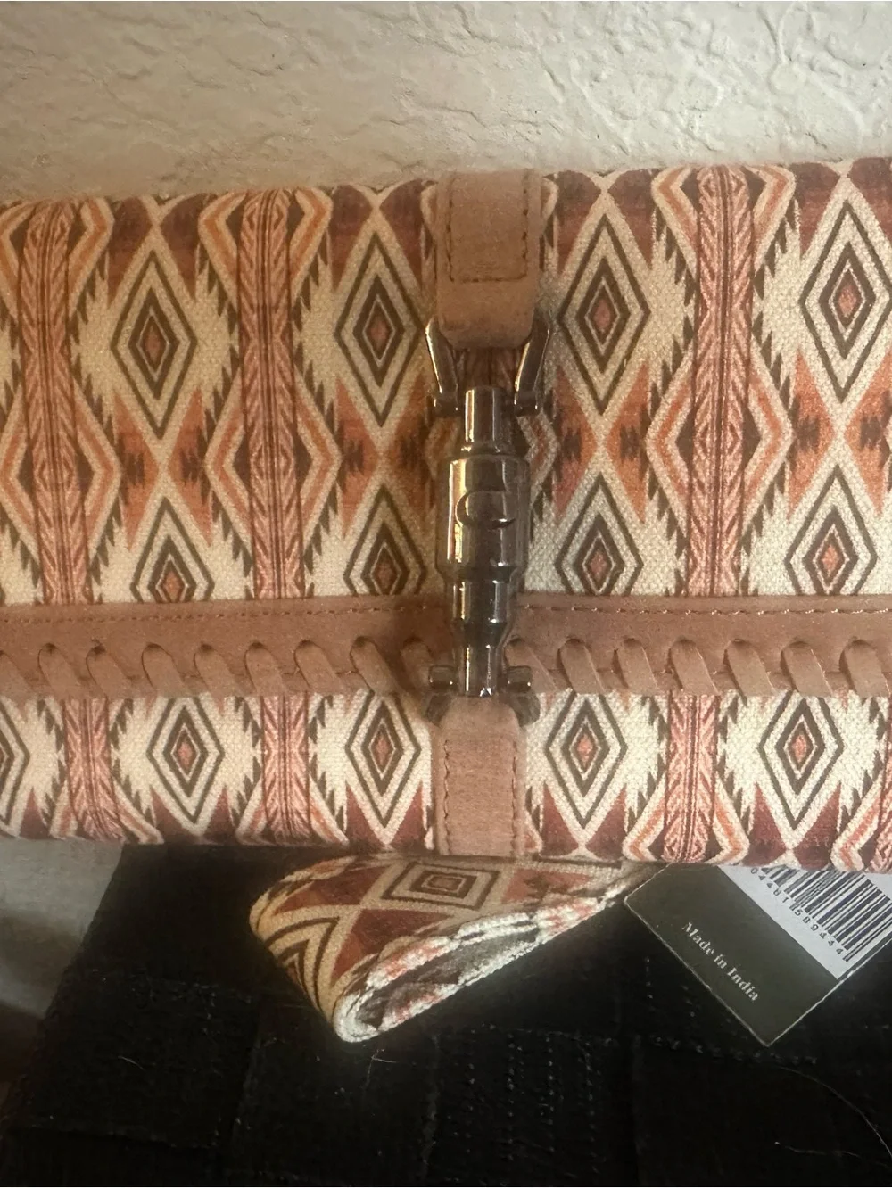 Myra Bag Tan & Cream Geometric Fold-Over Clutch